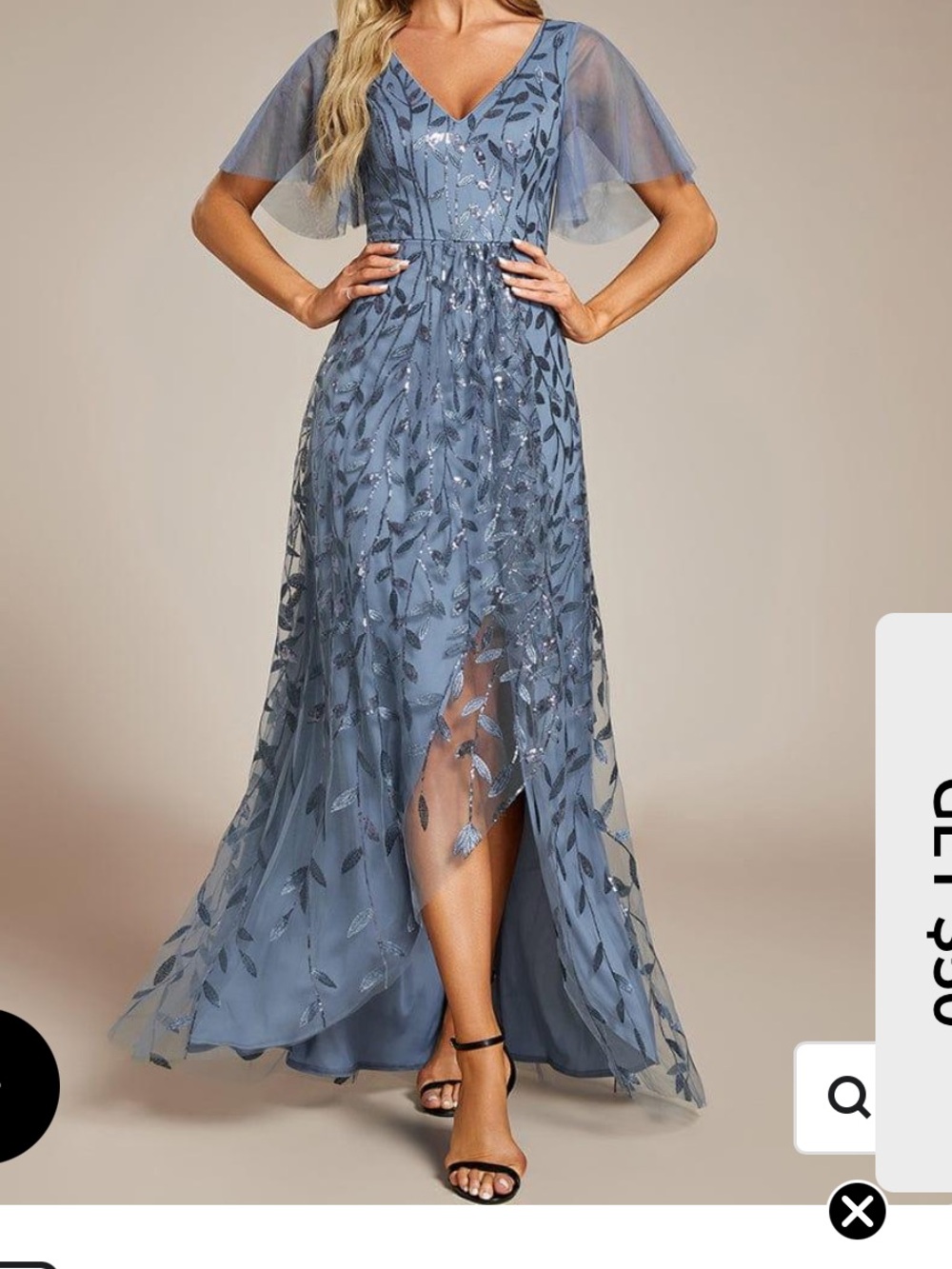 Ever Pretty Dusty Blue sequined short sleeve High-Low V-Neck Dress
